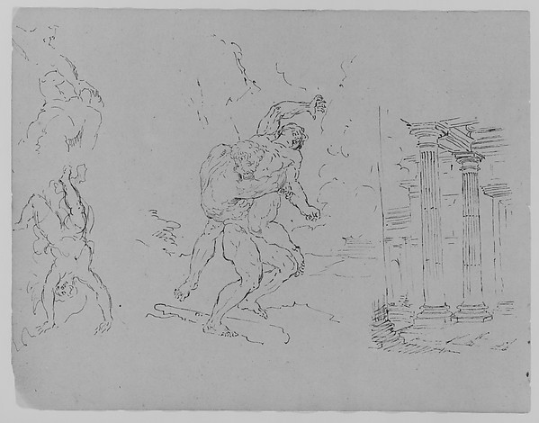 Thomas Sully, Hercules and Antoneus; Fall of Phaetor (Icarus?); Classical Architecture; Sacrifice of Isaac [?] (after Rembrandt?) (from Sketchbook)