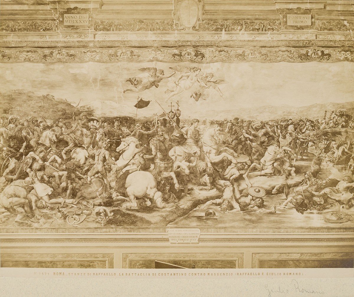 Fratelli Alinari, Raffaello Sanzio und Giulio Romano: Die Schlacht an der Milvischen Brücke, Sala di Costantino, Vatikanspalast, Rom