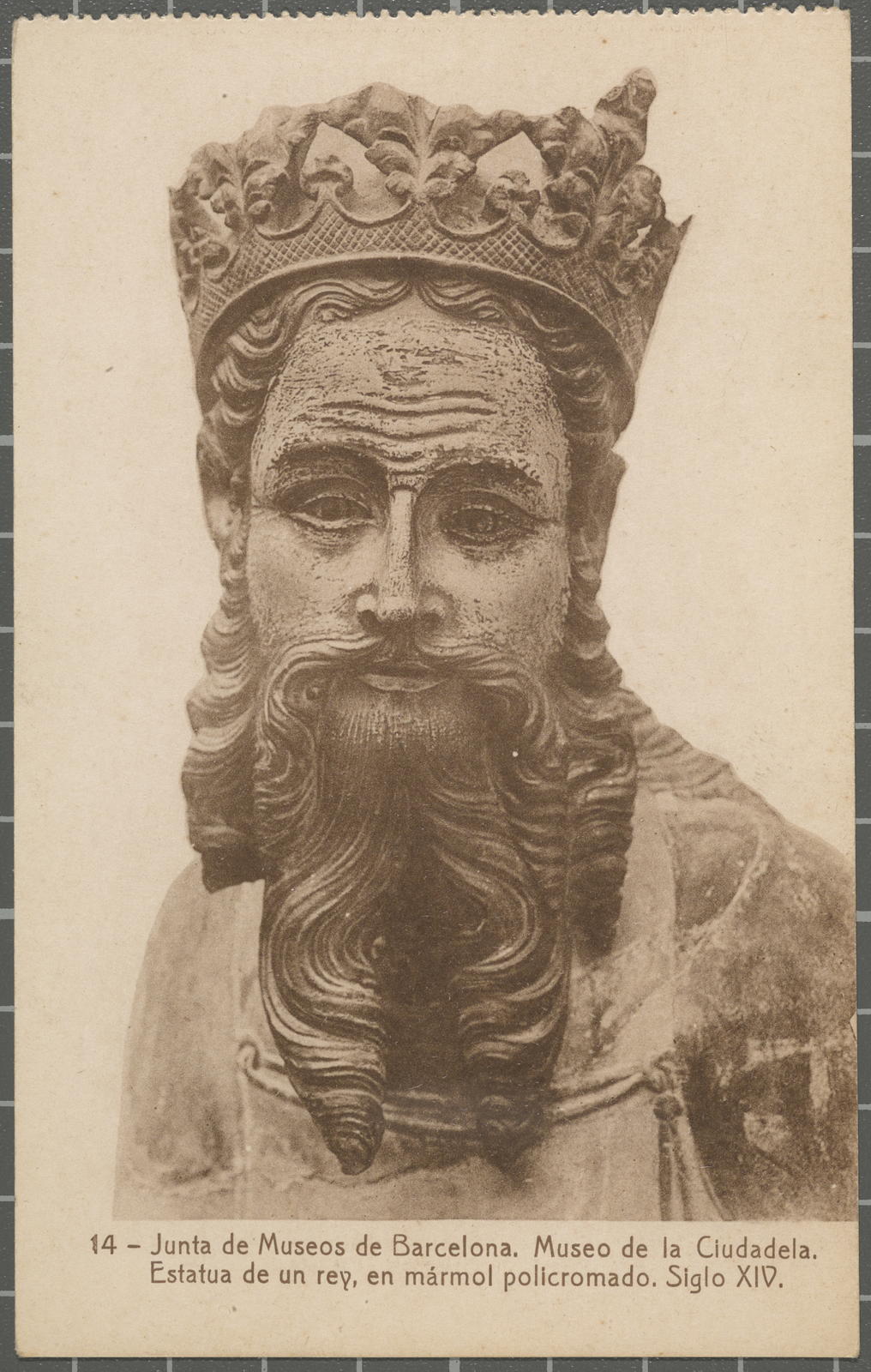 Desconegut, 14 - Junta de Museos de Barcelona. Museo de la Ciudadela. - Estatua de un rey, en mármol policromado. Siglo XIV