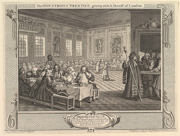 William Hogarth, The Industrious 'Prentice Grown Rich and Sheriff of London: Industry and Idleness, plate 8