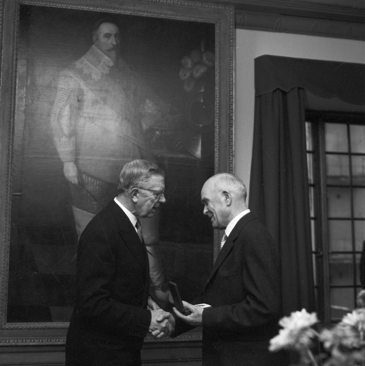 Uppsala-Bild, Gustav Adolfs Akademien, invigning av nya lokaler med kungen som hedersgäst, Uppsala 1958
