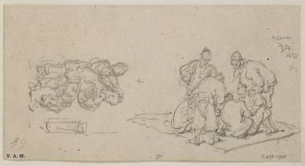 George Chinnery, A Chinese barber and customer, and a group of six figures
