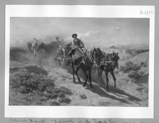 August von Pettenkofen, 2 wheeled carriages in Hungarian plain