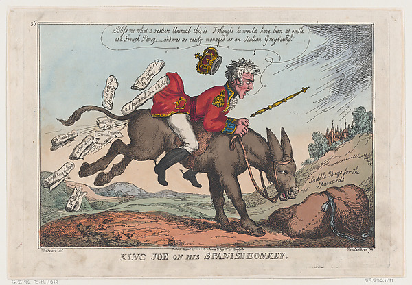 Thomas Rowlandson, King Joe on his Spanish Donkey