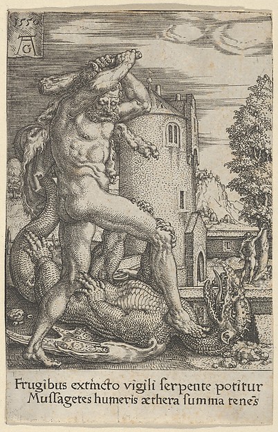 Heinrich Aldegrever, Hercules Killing the Dragon Ladon, from "The Labors of Hercules"