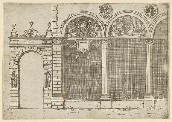 Guido Reni, The arcade of the palace of the Archbishop of Bologna with temporary decorations for the entry of Pope Clement VIII in Bologna in 1598