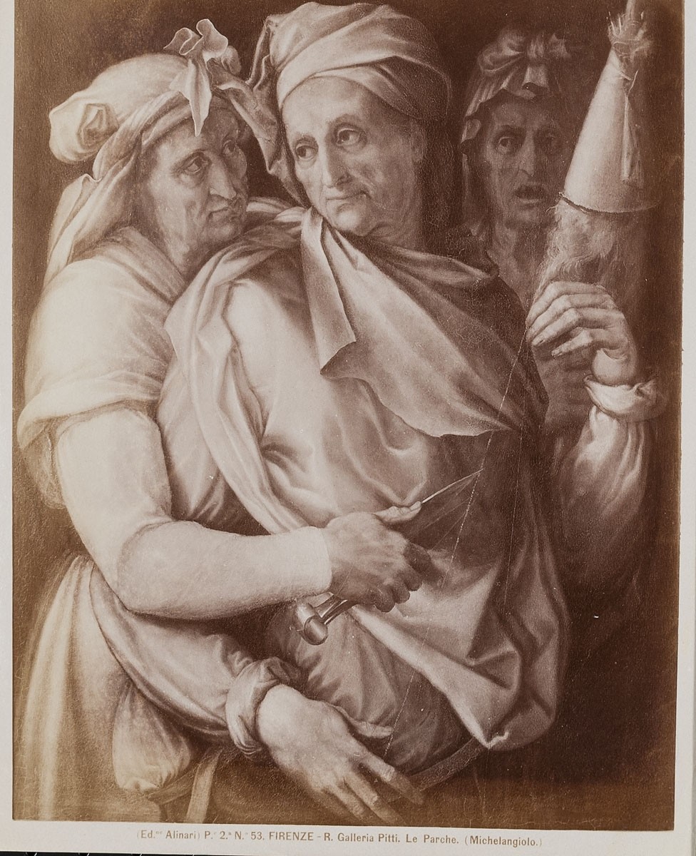 Fratelli Alinari, Michelangelo Buonarroti (zugeschr.): Die drei Parzen, Galleria Palatina, Palazzo Pitti, Florenz