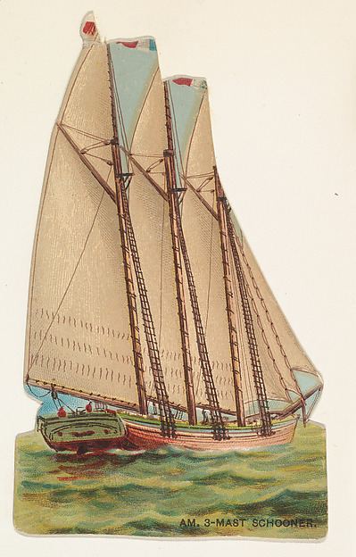 W. Duke, Sons & Co., American Three-Mast Schooner, from the Types of Vessels series (N139) issued by Duke Sons & Co. to promote Honest Long Cut Tobacco