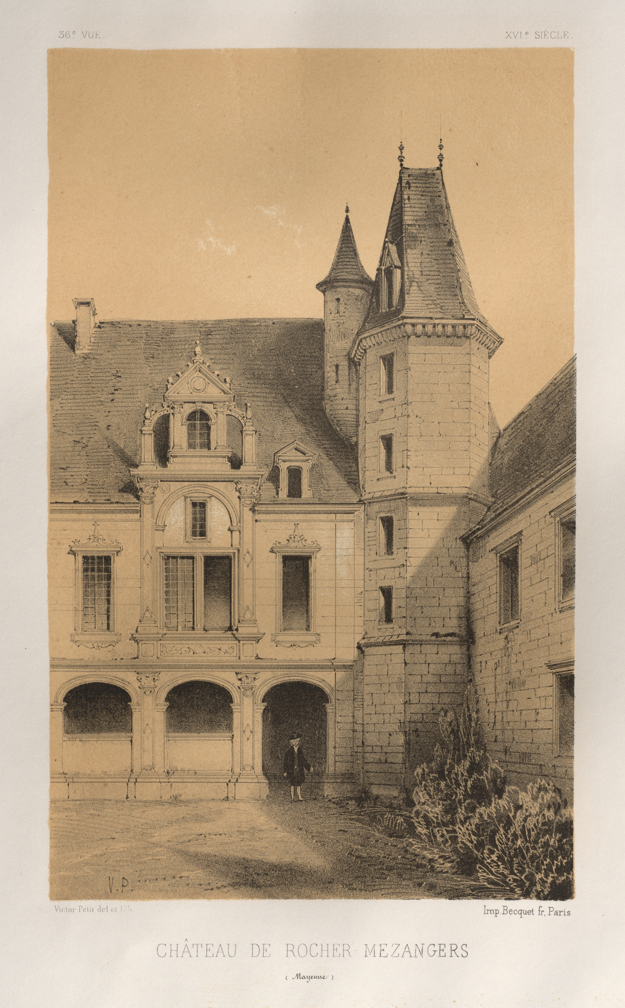 Victor Petit, Architecture Pittoresque ou Monuments des xveme. Et xvieme. Siecles: Chateaux De France des XV et XVI Siecles: Pl. 36, Château De Rocher Mezangers (Mayenne)