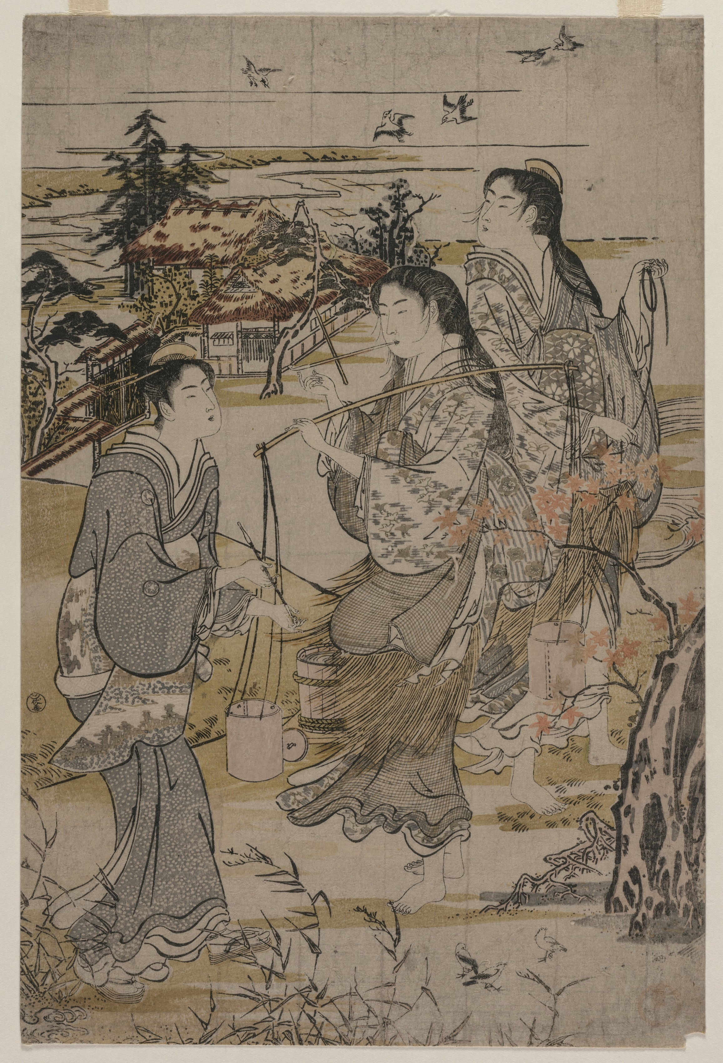 Kubo Shunman, Women with Salt Pails; The Noda Tama River in Mutsu Province, from an untitled series of the Six Tama Rivers