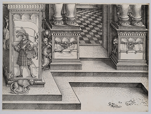 Albrecht Dürer, Lower Portion of the Entryway to the Right Portal (Die Porten des Adels); and the Outer Right Sockel of the Central Portal, from the Arch of Honor, proof, dated 1515, printed 1517-18