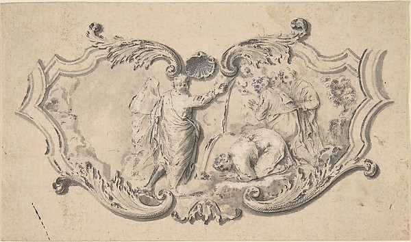 Anonymous, French, 18th century, Cartouche with Moses Striking the Rock