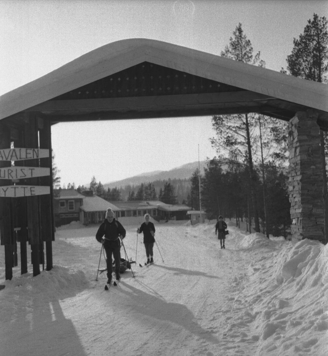 Per Magne Grue, Tynset, Savalen fjellstue, Ektepar på ski, Pulk
