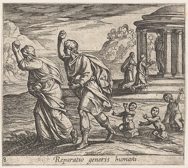 Antonio Tempesta, Plate 8: The Rebirth of Mankind (Reparatio generis humani), from Ovid's 'Metamorphoses'