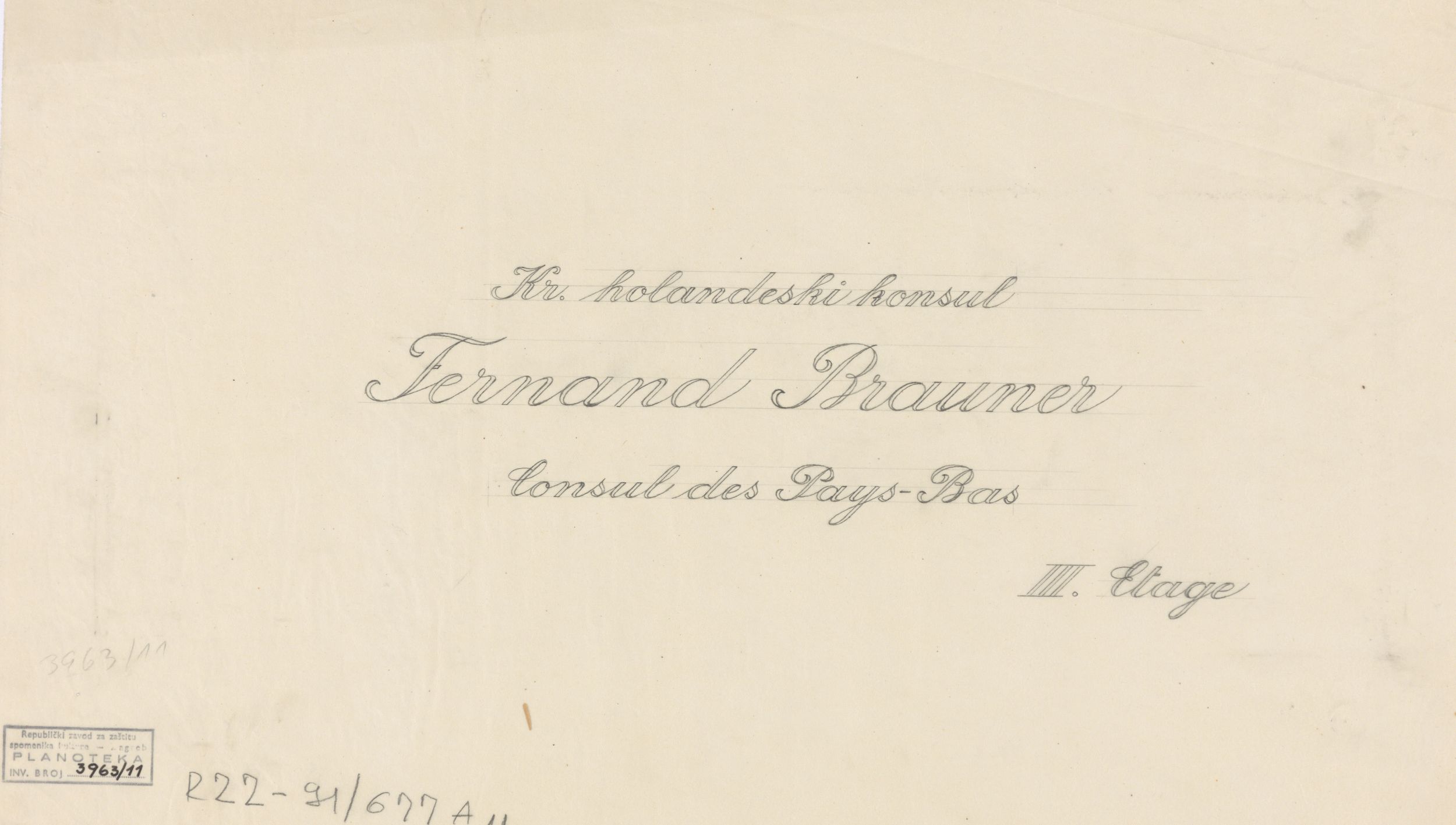 Viktor Kovačić, Natpis Fernand Brauner