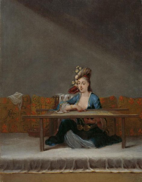Jean Baptiste Vanmour, Turkish Woman at her Embroidery Frame