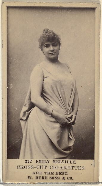 W. Duke, Sons & Co., Card Number 322, Emily Melville, from the Actors and Actresses series (N145-3) issued by Duke Sons & Co. to promote Cross Cut Cigarettes