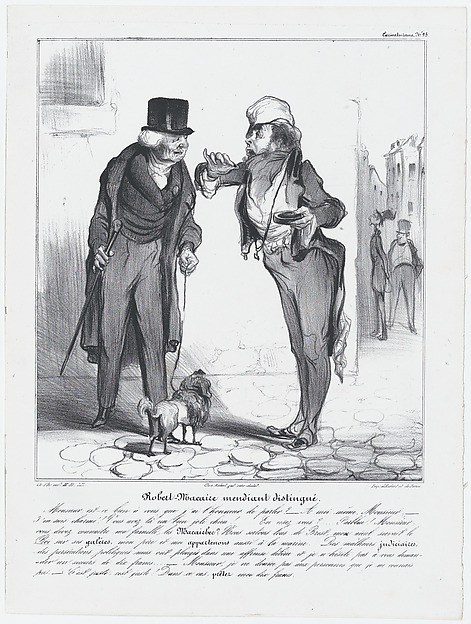 Honoré Daumier, Plate 25: Robert Macaire, the genteel beggar, from 'Caricaturana,' published in Les Robert Macaires