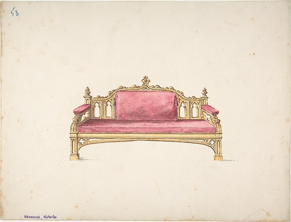 Anonymous, British, 19th century, Design for a Gothic Settee