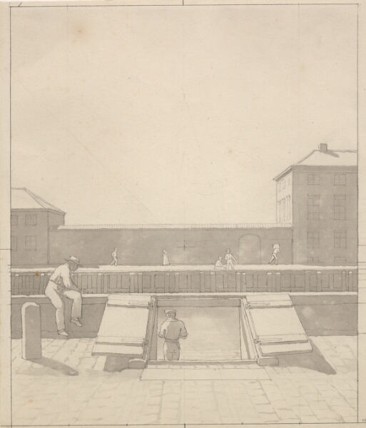 C.W. Eckersberg, Idealprospekt af Charlottenborg og Botanisk Haves gartnerbolig, set fra Nyhavns nordside