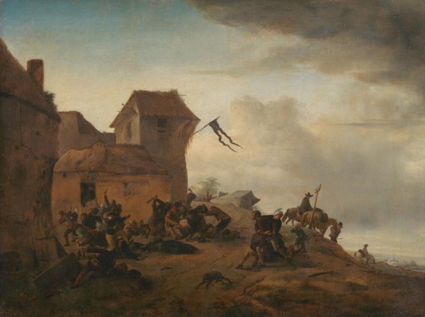 Philips Wouwerman, Peasants fighting near a Village