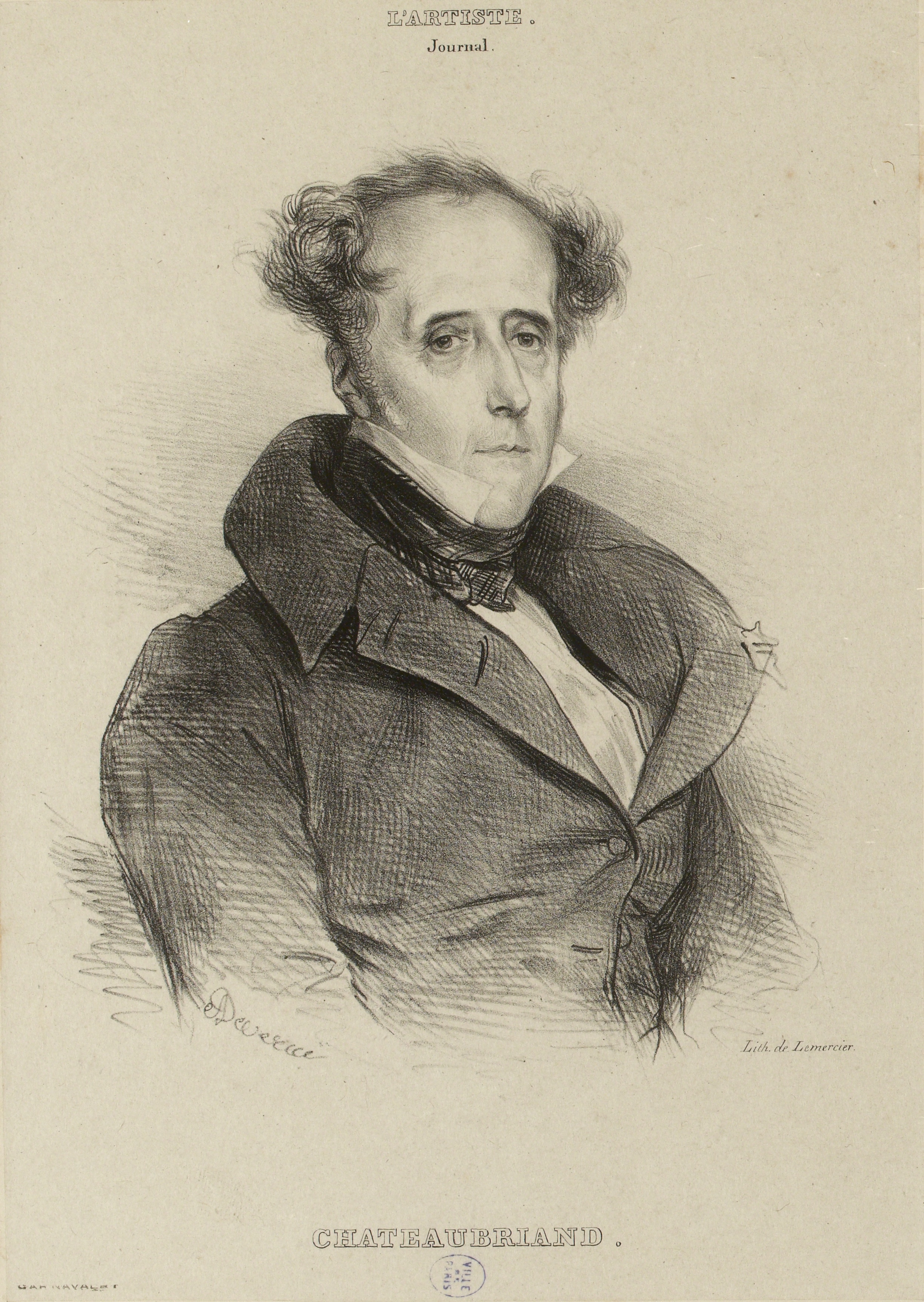 Achille Devéria, Portrait de François René, vicomte de Chateaubriand (1768-1848). (IFF 141-142)