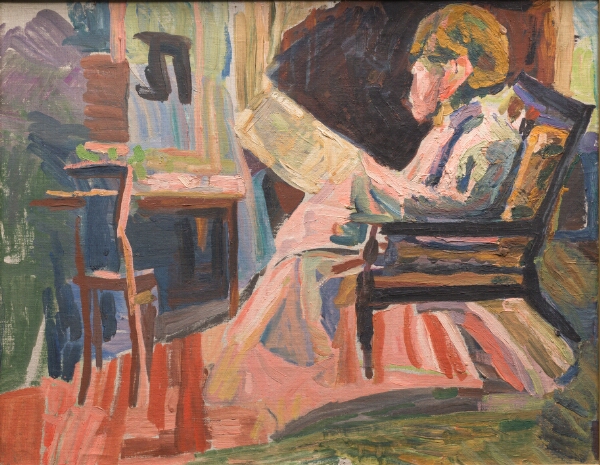Niels Larsen Stevns, Læsende, hel figur, profil