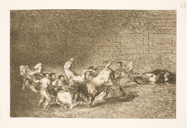 Francisco de Goya, To hold picadorer bliver et efter et væltet omkuld af en enkelt tyr