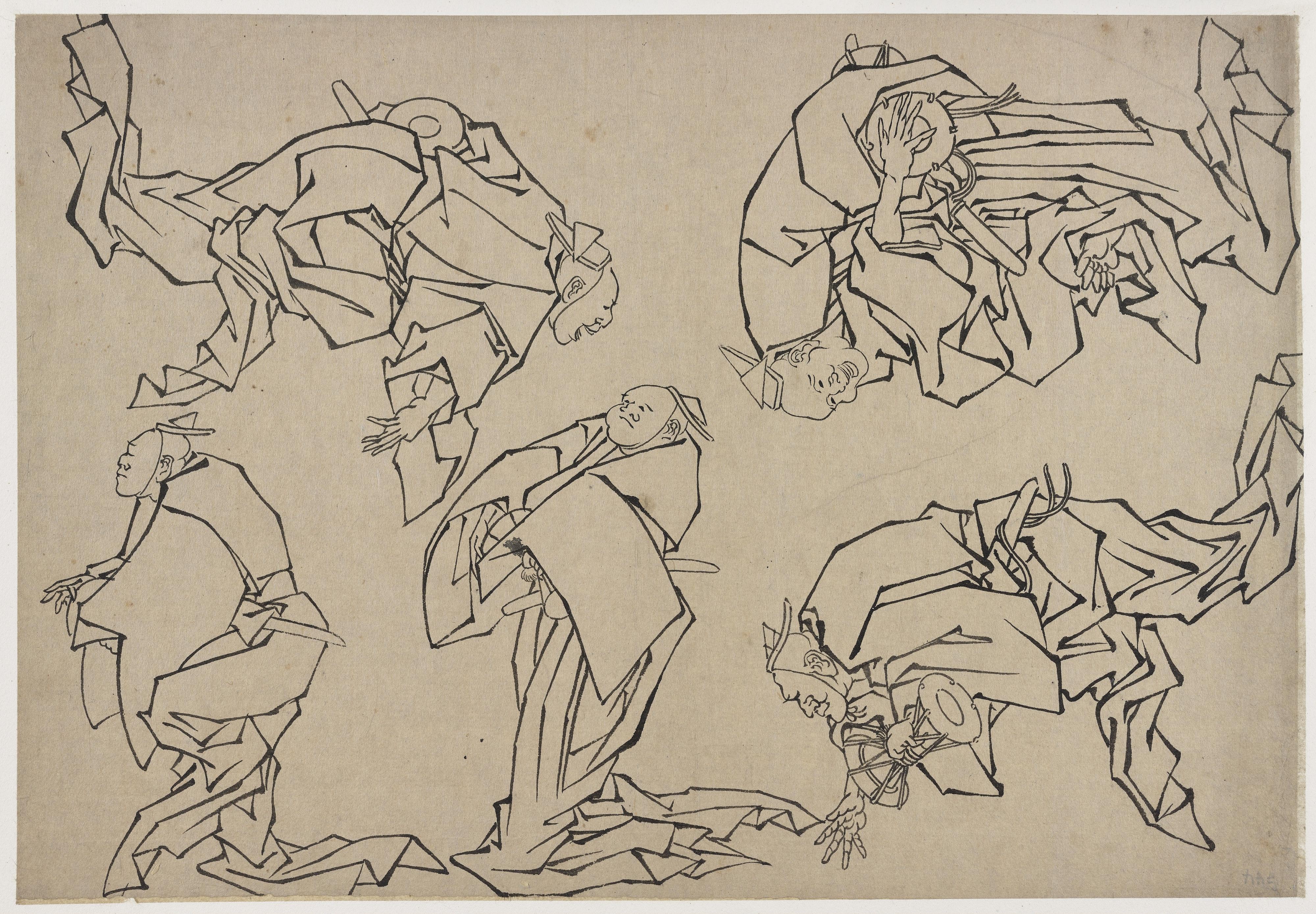Katsushika Hokusai, Five musicians playing drums