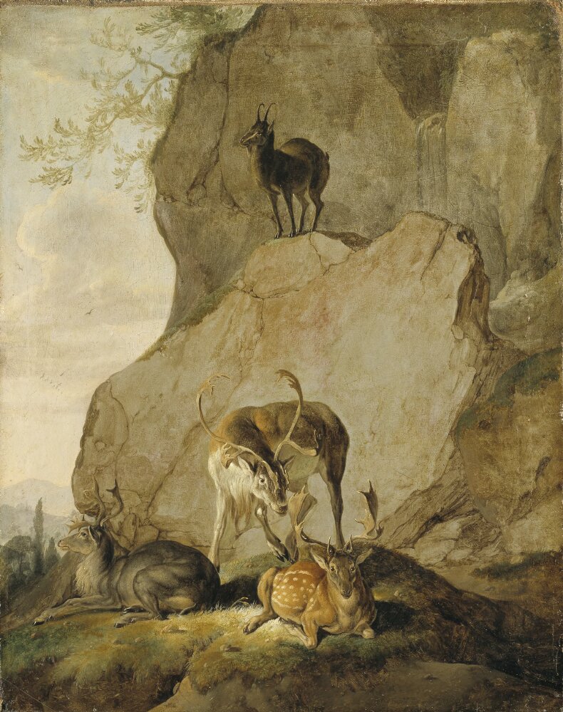 Carl Borromäus Andreas Ruthart, Stags in a Rocky Landscape