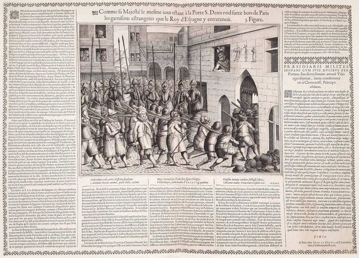 Anonym, König Heinrich IV. von Frankreich beobachtet am 22. März 1594 die durch das Pariser Stadttor von St. Denis abziehenden spanischen Truppen
