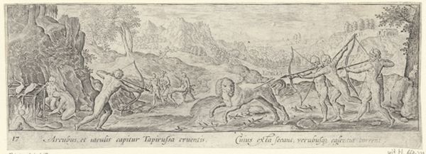 Collaert, Adriaen, (-1618), (printmaker), Venationis, piscationis, et aucupii typi: Tapir hunt