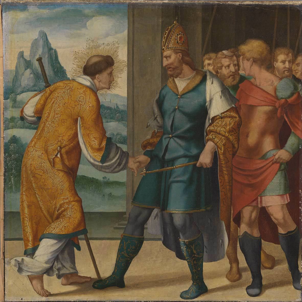 Bartholomaeus Bruyn the Elder, Cyriakus-Folge: Kaiser Diokletian reicht dem hl. Cyriakus die Hand