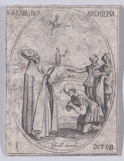 Jacques Callot, S. Rémy, archevêque (St. Remingius, Archbishop), October 1st, from "Les Images De Tous Les Saincts et Saintes de L'Année" (Images of All of the Saints and Religious Events of the Year)