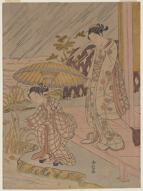 Suzuki Harunobu, Viewing Iris in the Rain