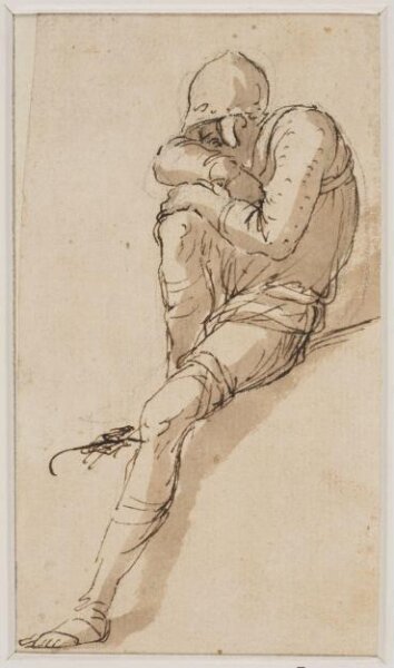 Salvator Rosa, Seated soldier resting his arms and head on his  raised right knee
