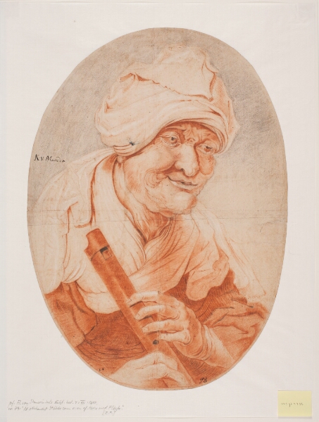 Karel van Mander III, Gammel kone med blokfløjte i hænderne; halvfigur i oval.