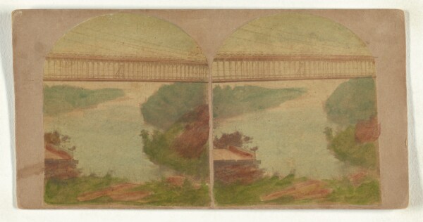 New York Stereoscopic Company, Niagara Falls. Suspension Bridge - Falls in the distance.