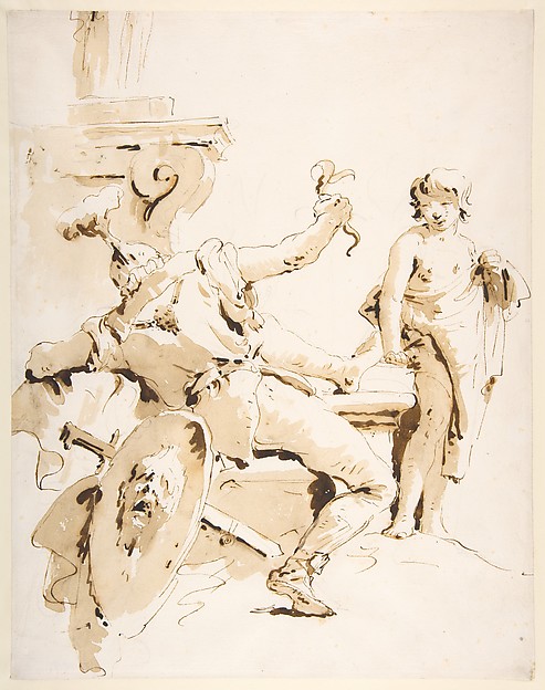 Giovanni Battista Tiepolo, Scherzo di Fantasia: Seated Warrior Holding a Serpent, and Standing Youth