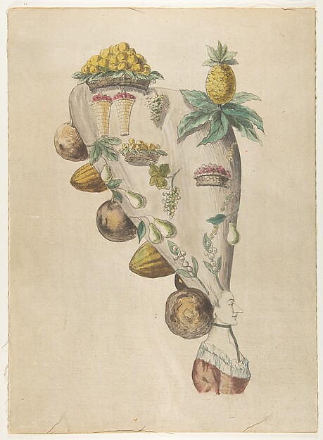 Anonymous, French, 18th century, Fantastic Hairdresses with Fruit and Vegetable Motifs