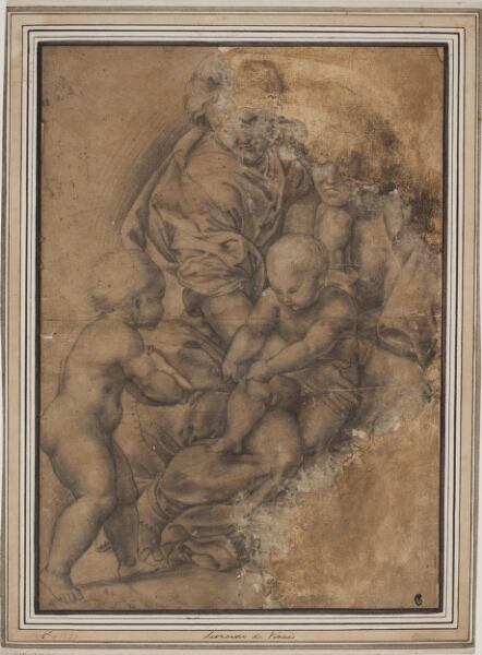 Giulio Romano, Den hellige familie med Johannes Døberen som spæd. Efter Giulio Romanos "Madonna della Gatta"