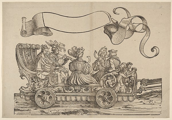 Hans Burgkmair, Cart with Horn Musicians, The Triumphal Procession of Emperor Maximilian I