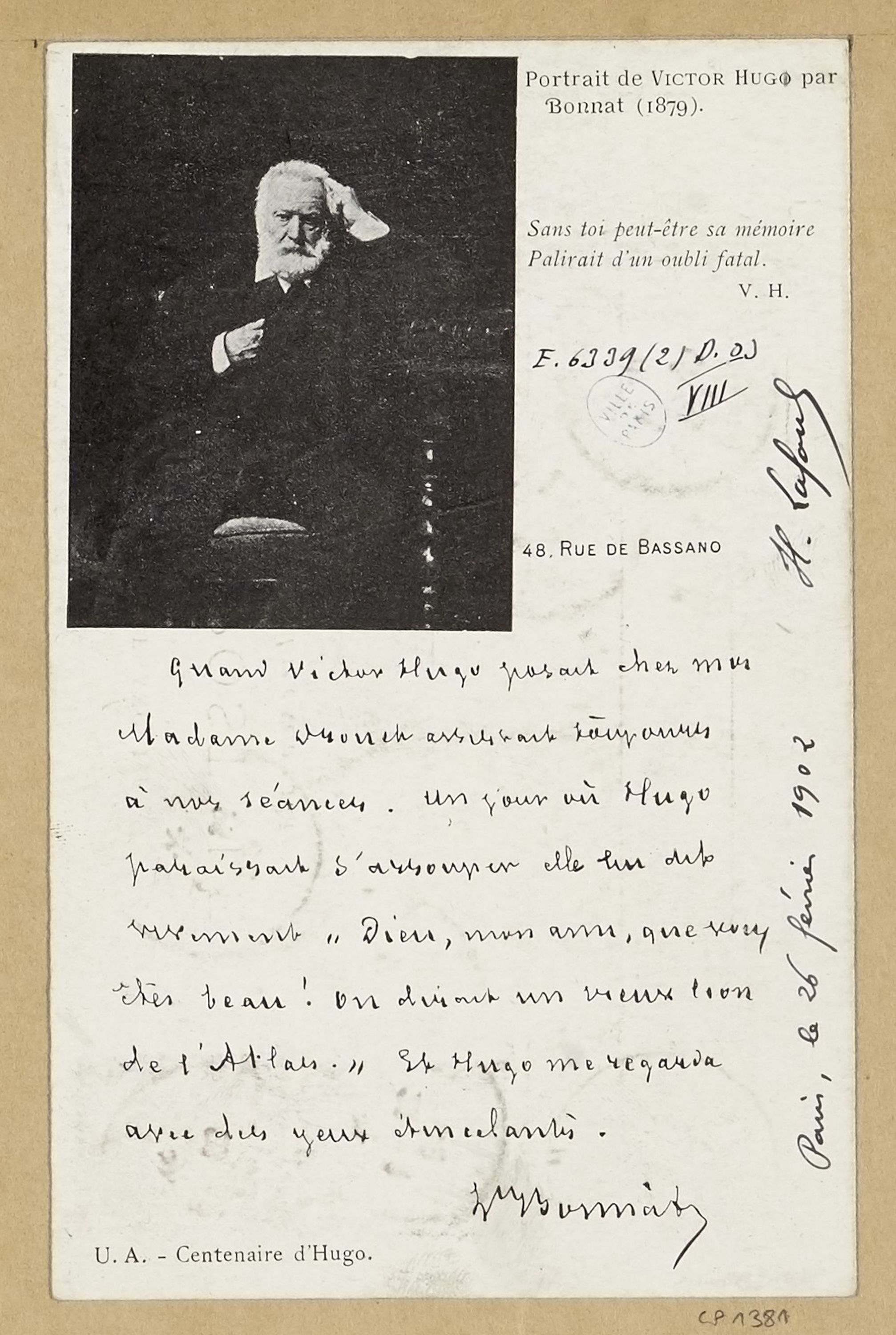 Inconnu, Portrait de Victor Hugo par / Bonnat (1879).