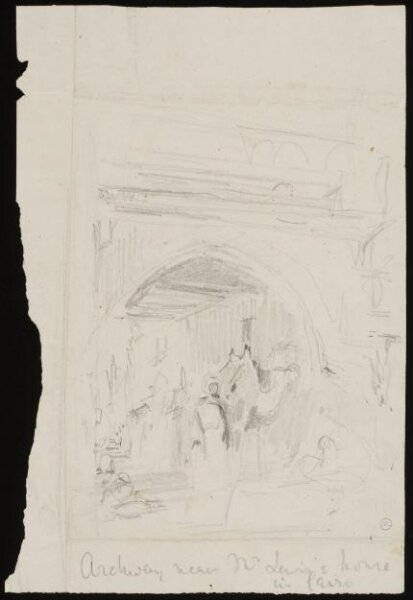 John Frederick Lewis, Rough composition sketch for the painting "Bezestein Bazaar, Cairo."  [El Khan Khalili]