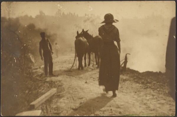 Louis Fleckenstein, [Farm Scene with Woman Walking towards Horses]