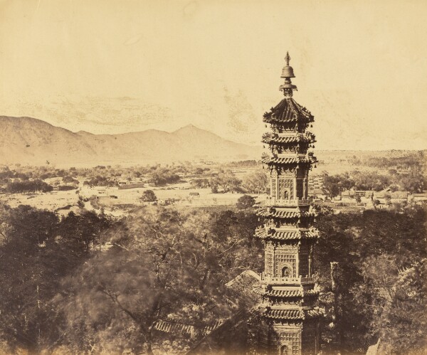 Felice Beato, [View of the Summer Palace. Yuan Ming Yuan Pagoda. Before the Burning, Pekin, October 18, 1860]