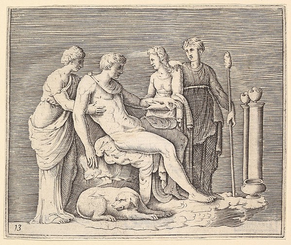 Anonymous, Italian, 16th century, Man Attended by Three Women, from "Ex Antiquis Cameorum et Gemmae Delineata/ Liber Secundus/et ab Enea Vico Parmen Incis"