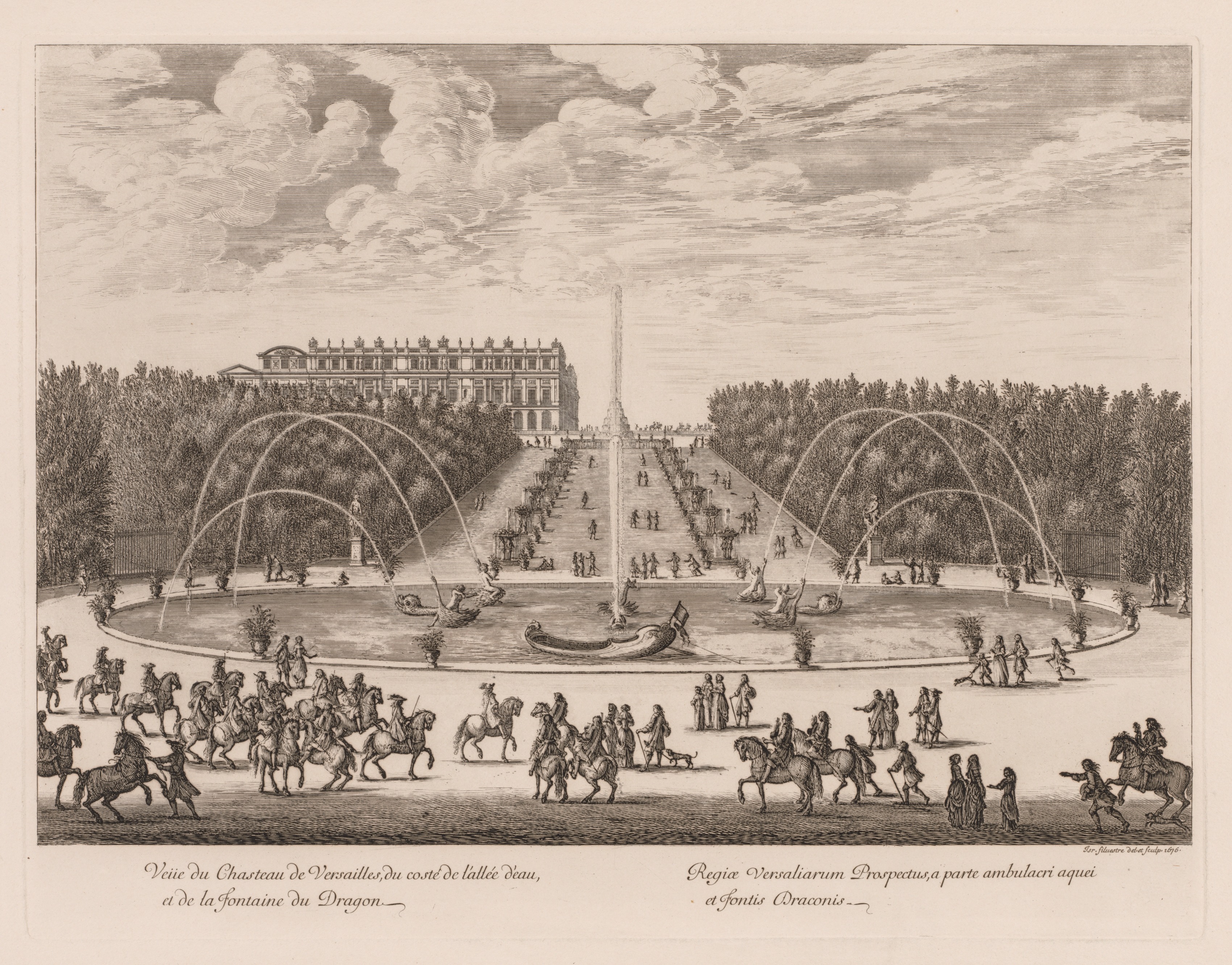 Israël Silvestre, Vue du Château de Versailles, du côté de l'allée et de la fontaine du Dragon