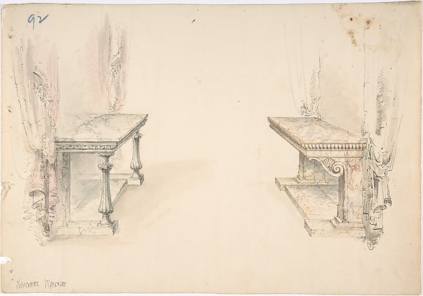 Anonymous, British, 19th century, Designs for Two Marble Pier Tables with Draperies