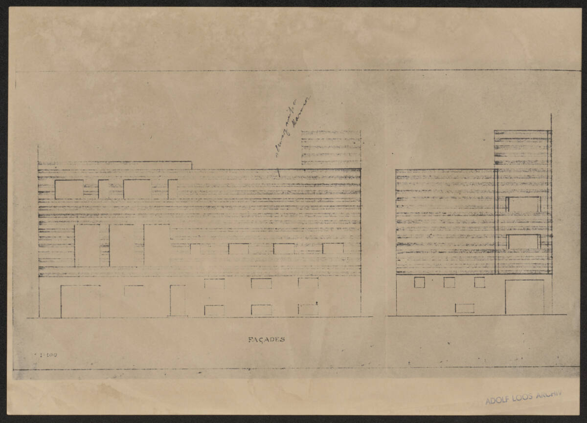Anonym, Haus Josephine Baker, Paris XVI, Avenue Bugeaud, Frankreich, Fassadenaufrisse (Um- und Zusammenbau zweier bestehender Häuser, Projekt)